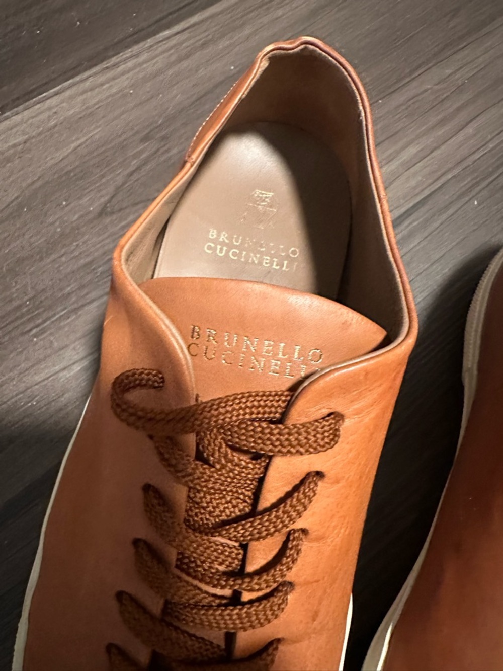 Brunello Cucinelli Men's Cognac Leather Lace-Up Sneaker